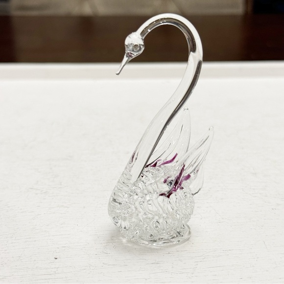 Hand Blown Lamp-open Work Art Glass Miniature Swan Figurine Clear Purple Vintage - Picture 3 of 14